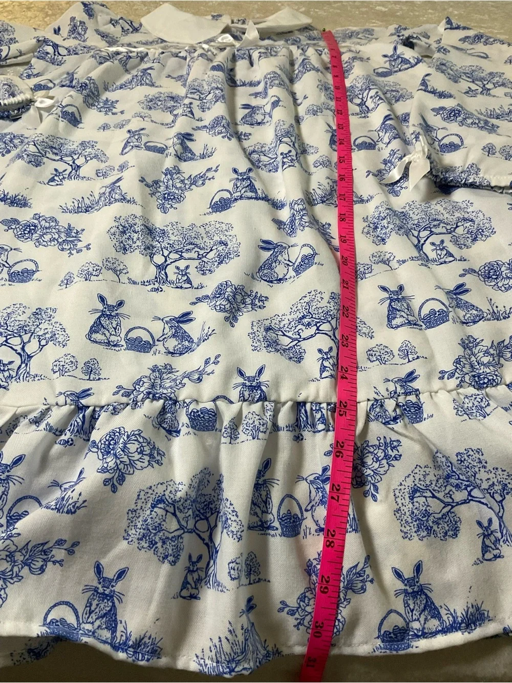 Gymboree White and Blue Bunny Print Long-Sleeve Nightgown Dress
